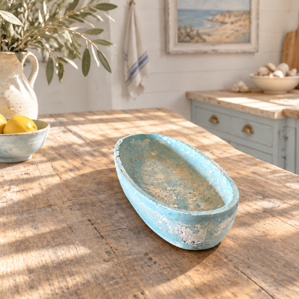French Coastal Small Oval Concrete Accent Tray — Gallery Collection