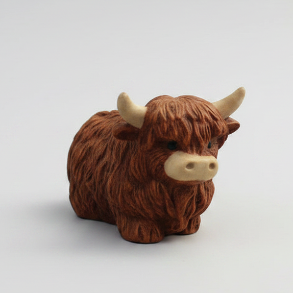 Mini Highland Cow - Hand-Painted Concrete
