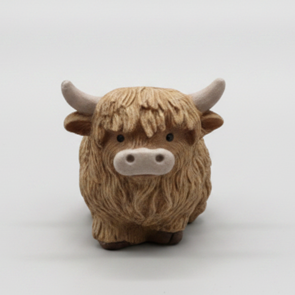 Mini Highland Cow - Hand-Painted Concrete