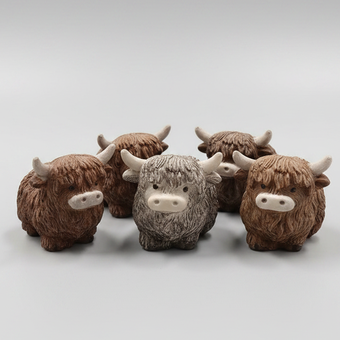 Mini Highland Cow - Hand-Painted Concrete
