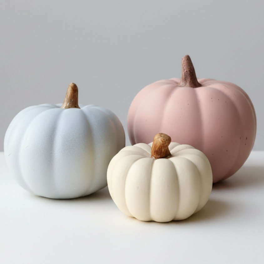 3 Concrete Pumpkins in earthy muted colors