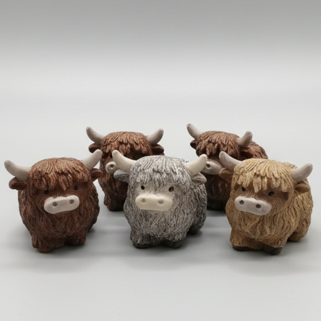 Mini Highland Cow - Hand-Painted Concrete